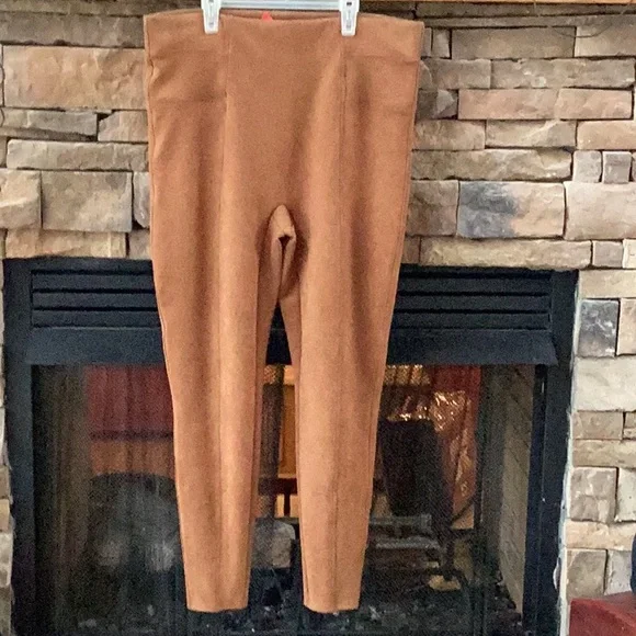 SPANX tan brown faux suede leather High-Waisted Leggings slimming - Picture 2 of 4